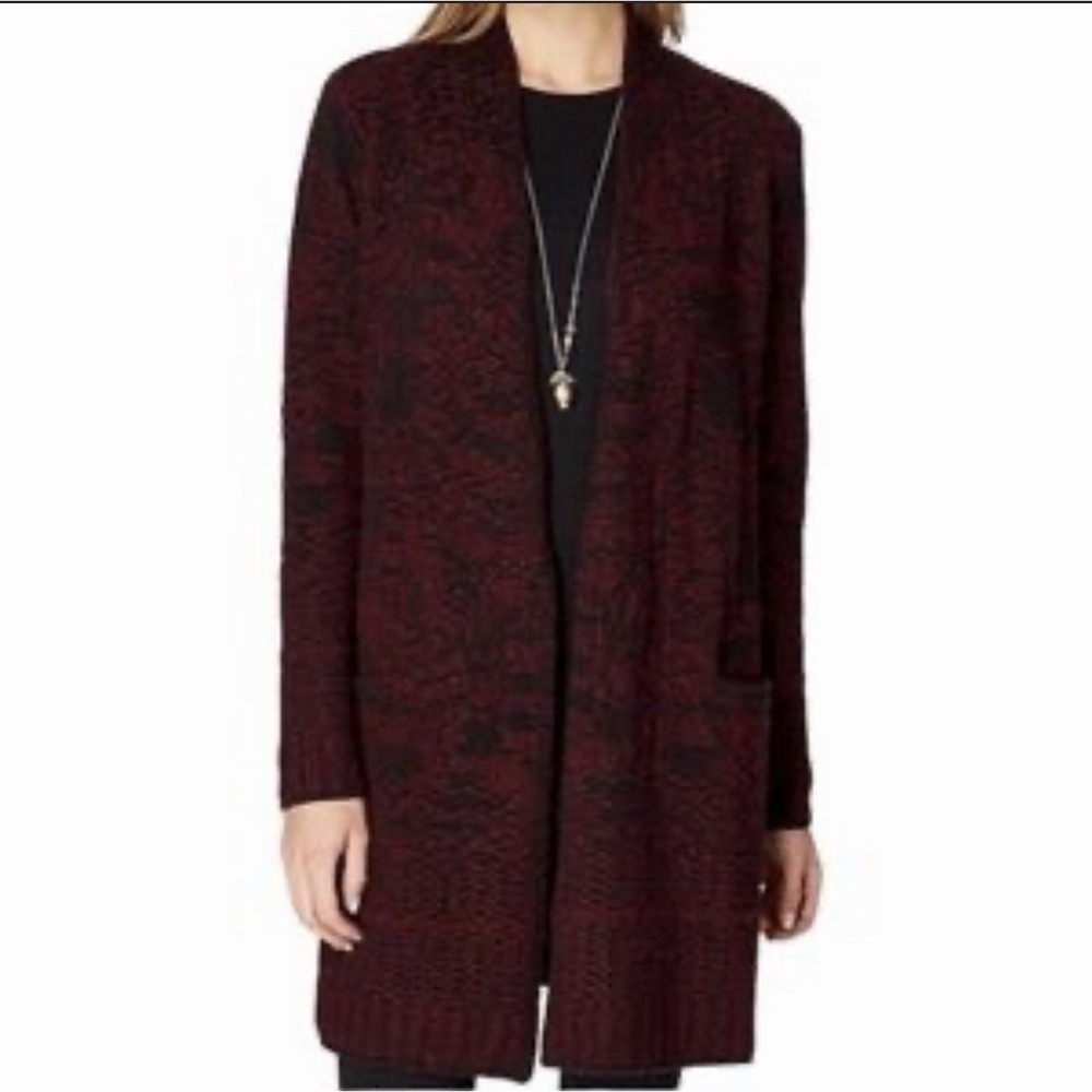 J. Jill Maroon Black Knit Cardigan Sweater Jacquard Chunky Whimsigoth Floral XL